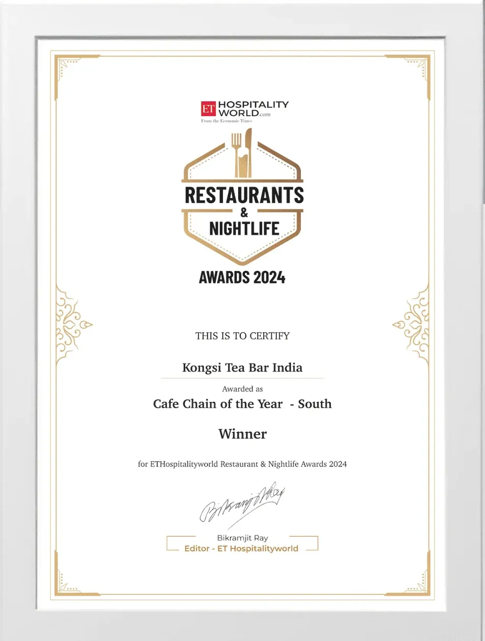 ET Hospitality World Café Chain of the Year South Award