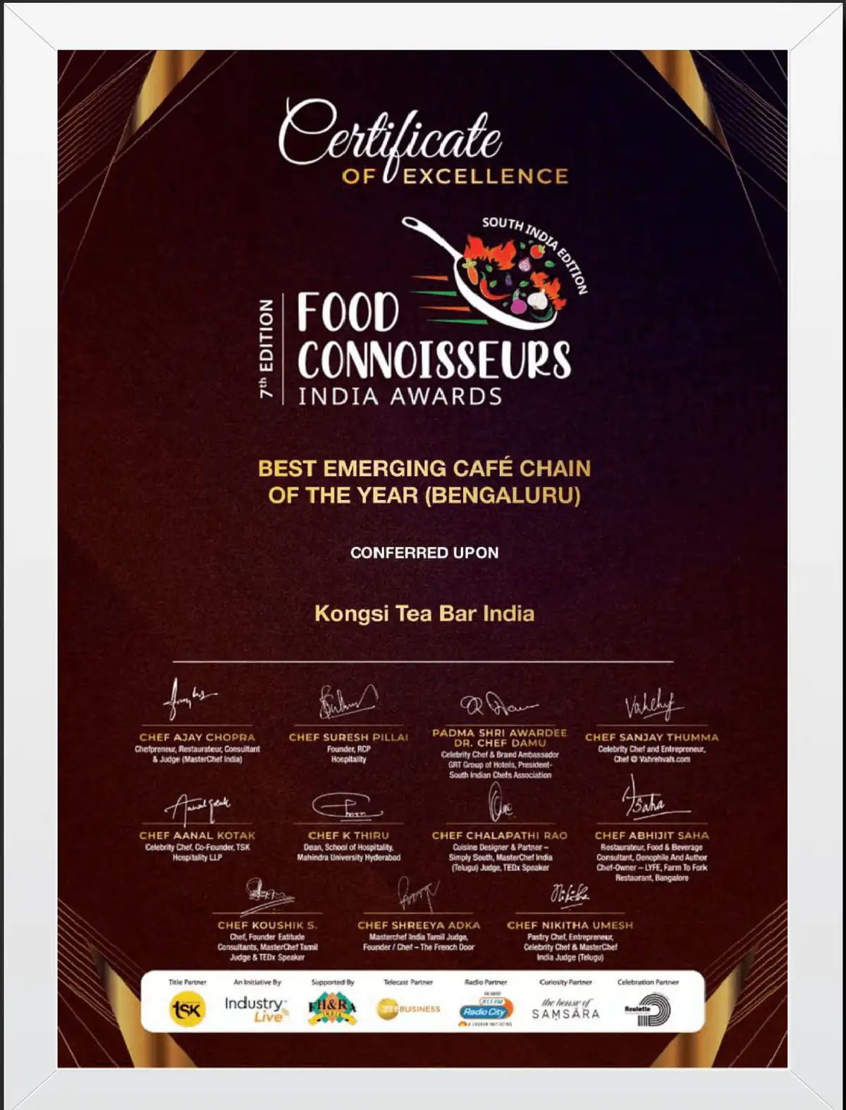 Food Connoisseurs India Best Emerging Café Chain Award